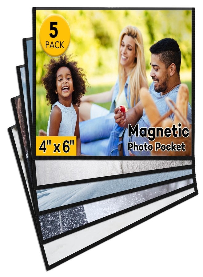 YixangDD 5 Pack Magnetic Picture Frame, 4 x 6 Inches Fridge Magnetic Photo Frames, Magnetic Photo Frames for Refrigerator, Home, School, Office (Black) - Image 1